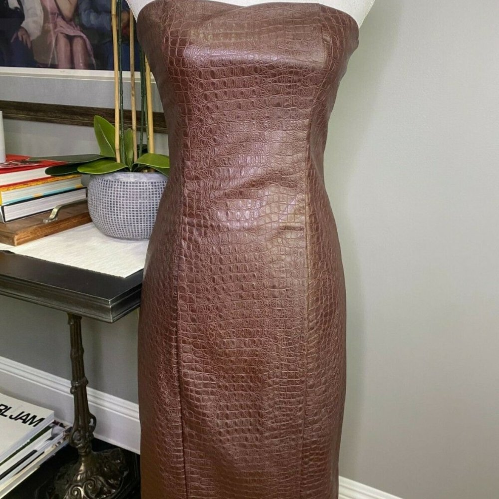 NEW WITH TAGS 7 FOR ALL MINDKIND STRAPLESS FAUX LEATHER DRESS ANIMAL PRINT SZ L